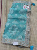 Pastel Bandhani Cotton Silk Saree With Blouse Skyblue