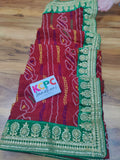 Jaipuri Traditional Marwadi Chunri Saree in Ranial Moss Fabric with blouse