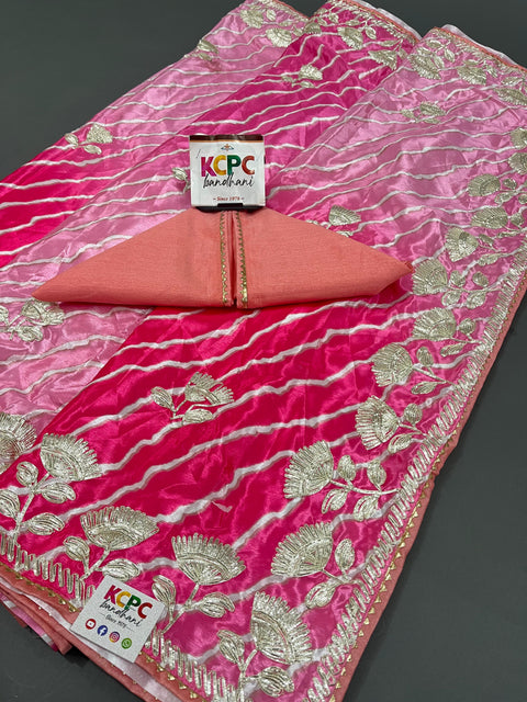 Latest Satin Silk Multicolored Tifli Leheriya Gotapatti work Saree