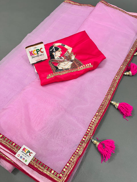 Latest  pure organza saree with digital print blouse in hand work saree kcp