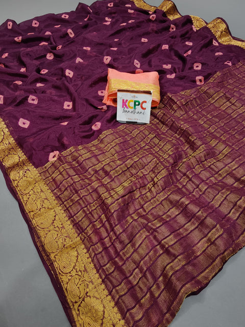 Jaipuri Traditional Chinon Fabric Bandhani Jhankar Saree with Banarasi border Mhs