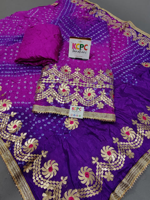 KcPc Exclusive Multicolor Art Silk Bandhani Gotapatti Salwar Suit Chudi Materials kml