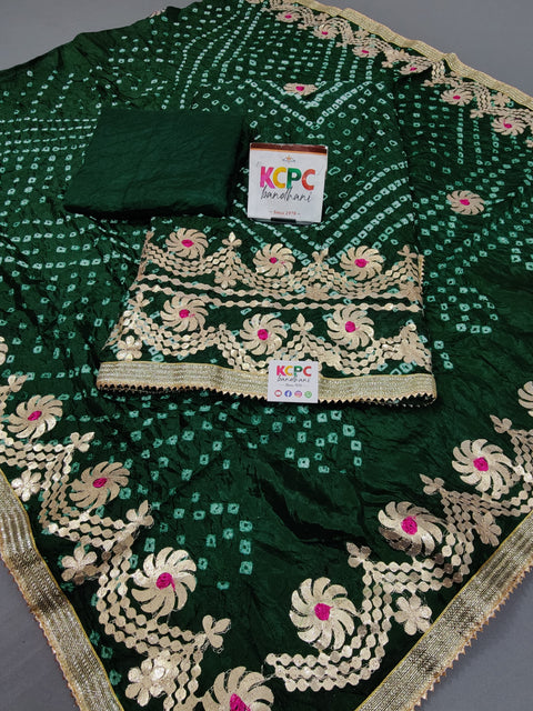 KcPc Exclusive Multicolor Art Silk Bandhani Gotapatti Salwar Suit Chudi Materials kml