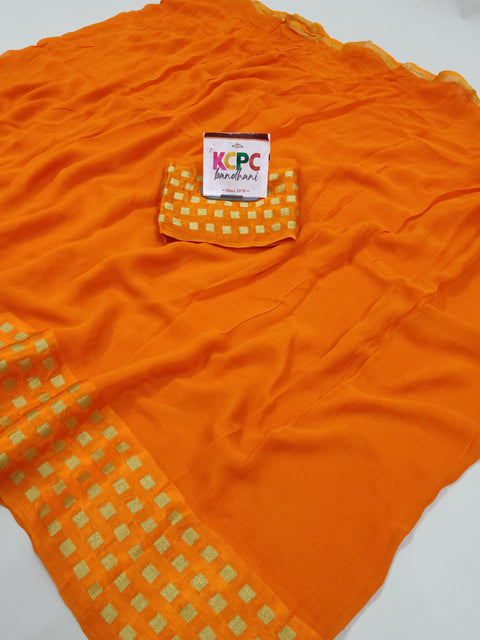 Pure Georgette Zari Box Border Tie Dye Casual Wear Jaipuri Saree with blouse