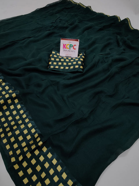 Pure Georgette Zari Box Border Tie Dye Casual Wear Jaipuri Saree with blouse
