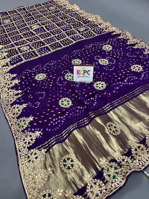 Pure Gaji Silk Bandhani Ghatchola Gotapatti Work Jaipuri Saree with blouse