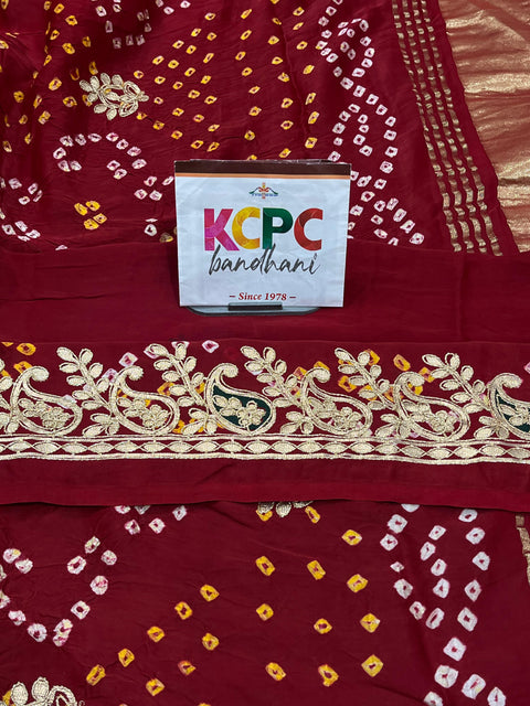 KcPc Designer Gaji Silk Green Bandhani Gotapatti Saree with blouse