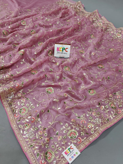 Luxury of Rajasthan Levender Gotapatti Work Tissue Oraganza Bollywood Saree with blouse
