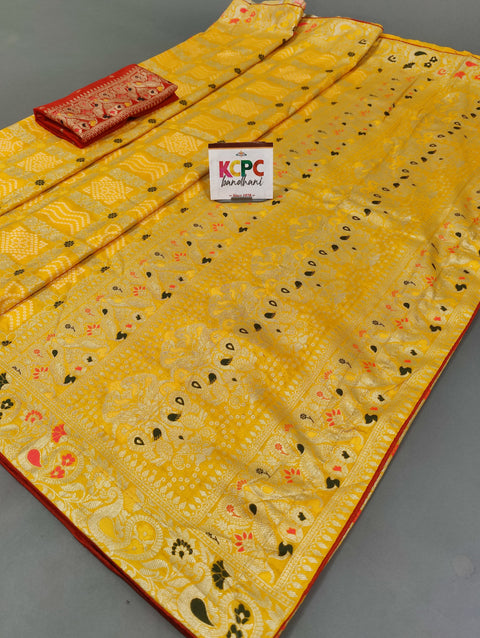 Latest Upada Silk Fabric Bandhani Ghatchola Meenakari Banarasi Saree with blouse swa