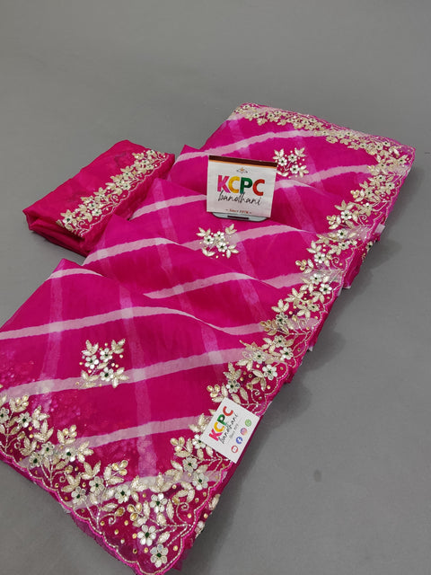 New Designer Sawan Special organza Gotapatti work leheriya saree with blouse amt