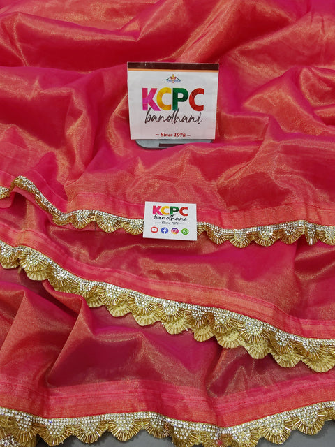 Pure Tissue Designer Banarasi Handloom Saree with Diamond Border
