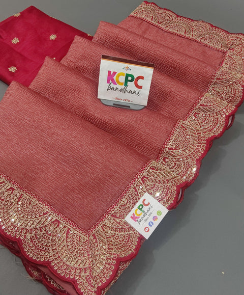 Pure Crushed Tissue Designer Banarasi Handloom Saree with Gotapatti Sequence Border