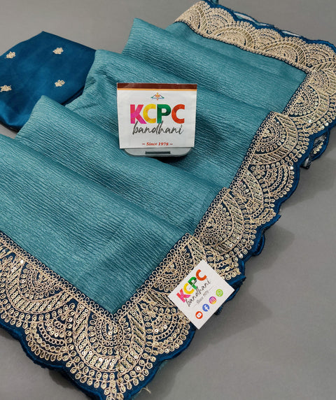 Pure Crushed Tissue Designer Banarasi Handloom Saree with Gotapatti Sequence Border