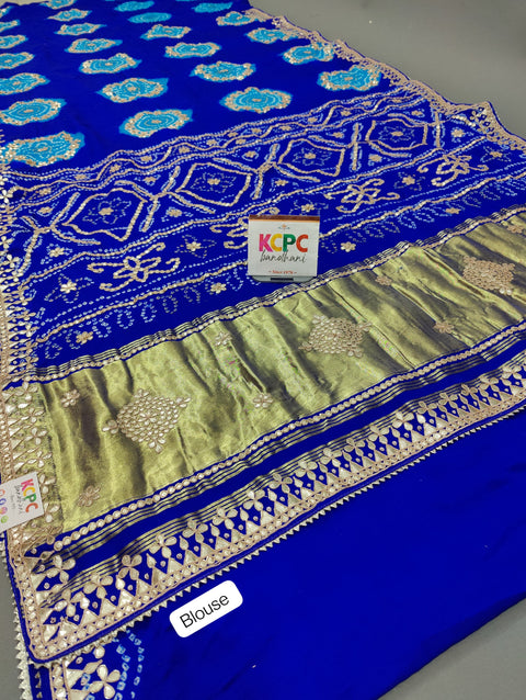 Pure Gaji Silk Handmade Bandhej Gotapatti Laddu Bandhej Saree with blouse