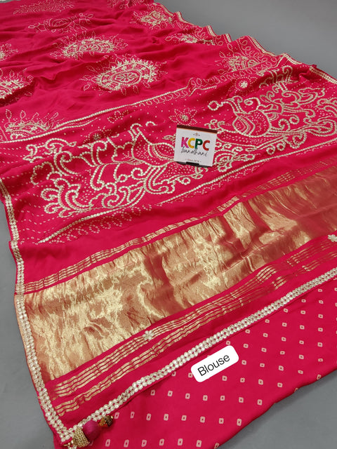 New Launch Designer Jaipuri Gotapatti Work Aaratri Gaji silk Bandhani Saree HK