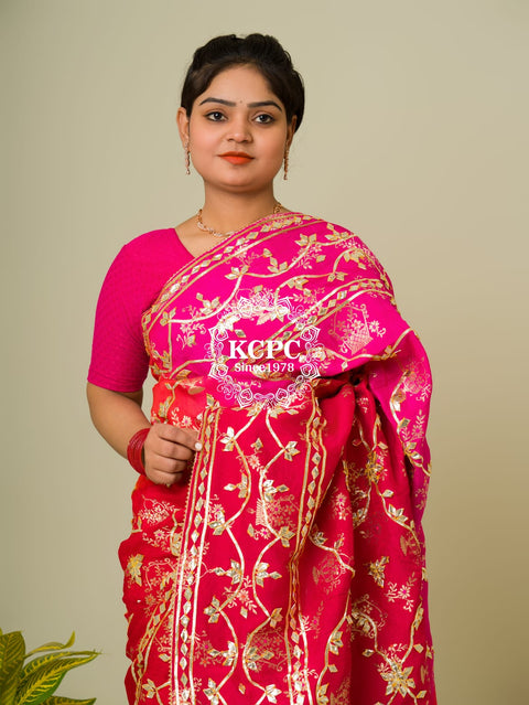 Pure Munga Silk Meenakari Banarasi Weaving Saree with Kacha Gotapatti Handwork smj