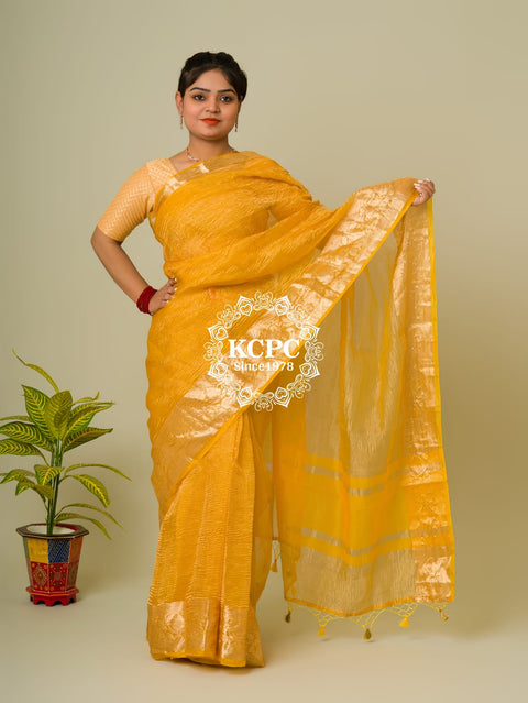 Pure Tissue Banarasi Handloom Crushed Tissue Fabric Saree with blouse