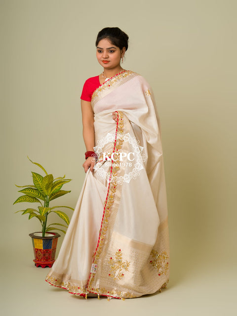 Pure Banarasi Tissue Handloom Gotapatti Work Jaipuri Luxury Saree with blouse