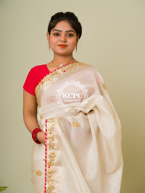 Pure Banarasi Tissue Handloom Gotapatti Work Jaipuri Luxury Saree with blouse