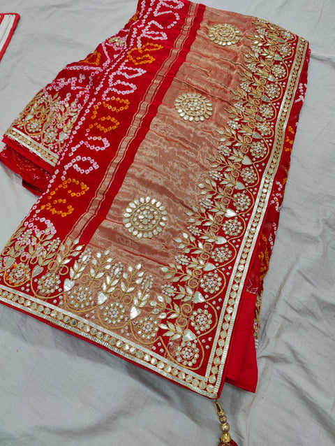Pure Gaji Silk Red Bandhani Ghatchola Saree Nr Kcpc