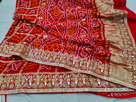 Pure Gaji Silk Red Bandhani Ghatchola Saree Nr Kcpc