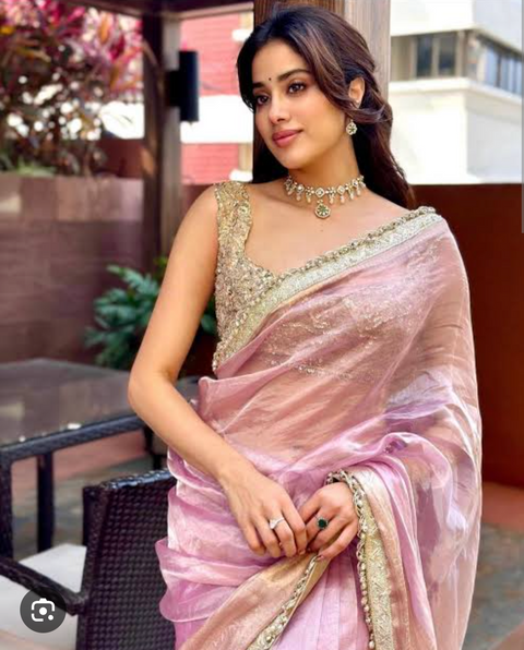 Jhanvi Kapoor Inspired 100% Original Tissue Silk Banarasi Handloom Party Wear Designer Saree with blouse