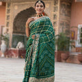 Pure Gaji Silk Bandhani Ghatchola Saree Nr Kcpc Green