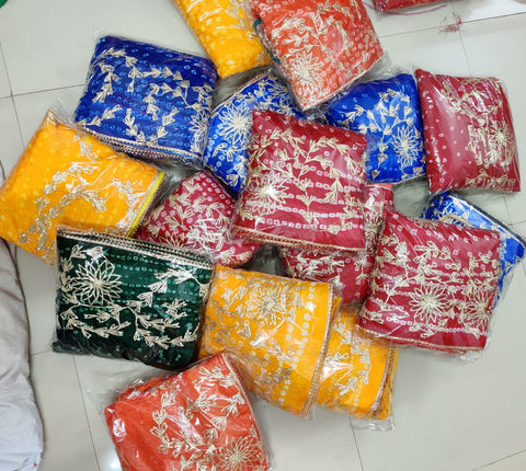 Traditional Jaipuri Full Stich Silk Lehanga Fabric With Beautiful Kachi Gotta Patti Work Nr Kml