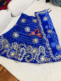 Traditional Jaipuri Full Stich Silk Lehanga Fabric With Beautiful Kachi Gotta Patti Work Nr Kml Blue