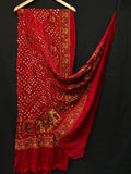 Model Silk Bandhej Work Duptta Kc Or Red Dupatta