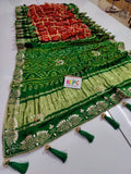 Pure Gaji Silk Bandhani Ghatchola Heavy Gotapatti Handwork Saree With Blouse Nr Kcpc Red Green