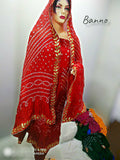 Banno:  Art Silk Bandhani Salwar Suit Material Handmade Bandhej Or Kcpc Red Suits