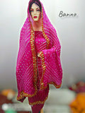 Banno:  Art Silk Bandhani Salwar Suit Material Handmade Bandhej Or Kcpc Pink Suits