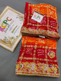 Mahajani Trending Pure Gaji Silk Bandhani Jardozi Work Ghatchola Chunri Pila Odhna in Aara Tari Handwork