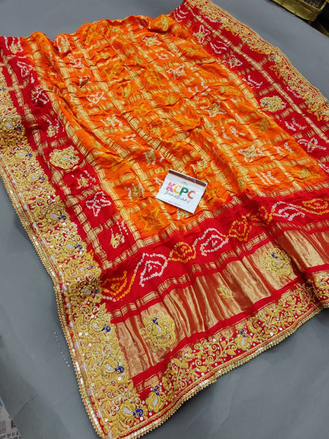 Rajasthani Trending Pure Gaji Silk Bandhani Jardozi Work Ghatchola Chunri Pila Odhna in Aara Tari Handwork