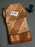 Sawan Special Pure Bandhani Cum Leheriya Cotton Silk Fabric Saree Kcpc Nr Light Brown Saree