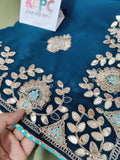 Pure Georgette Morkanthi Blue Gotapatti Work Saree with contrast blouse