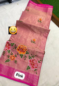 Maheshwari Cotton Silk Thread Kashida Embroidery Work Saree with Banarasi Pallu and blouse