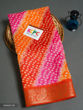 Sawan Special Pure Bandhani Cum Leheriya Cotton Silk Fabric Saree Kcpc Nr Red Orange Pink Saree