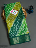 Sawan Special Pure Bandhani Cum Leheriya Cotton Silk Fabric Saree Kcpc Nr Parrot Green Yellow Saree